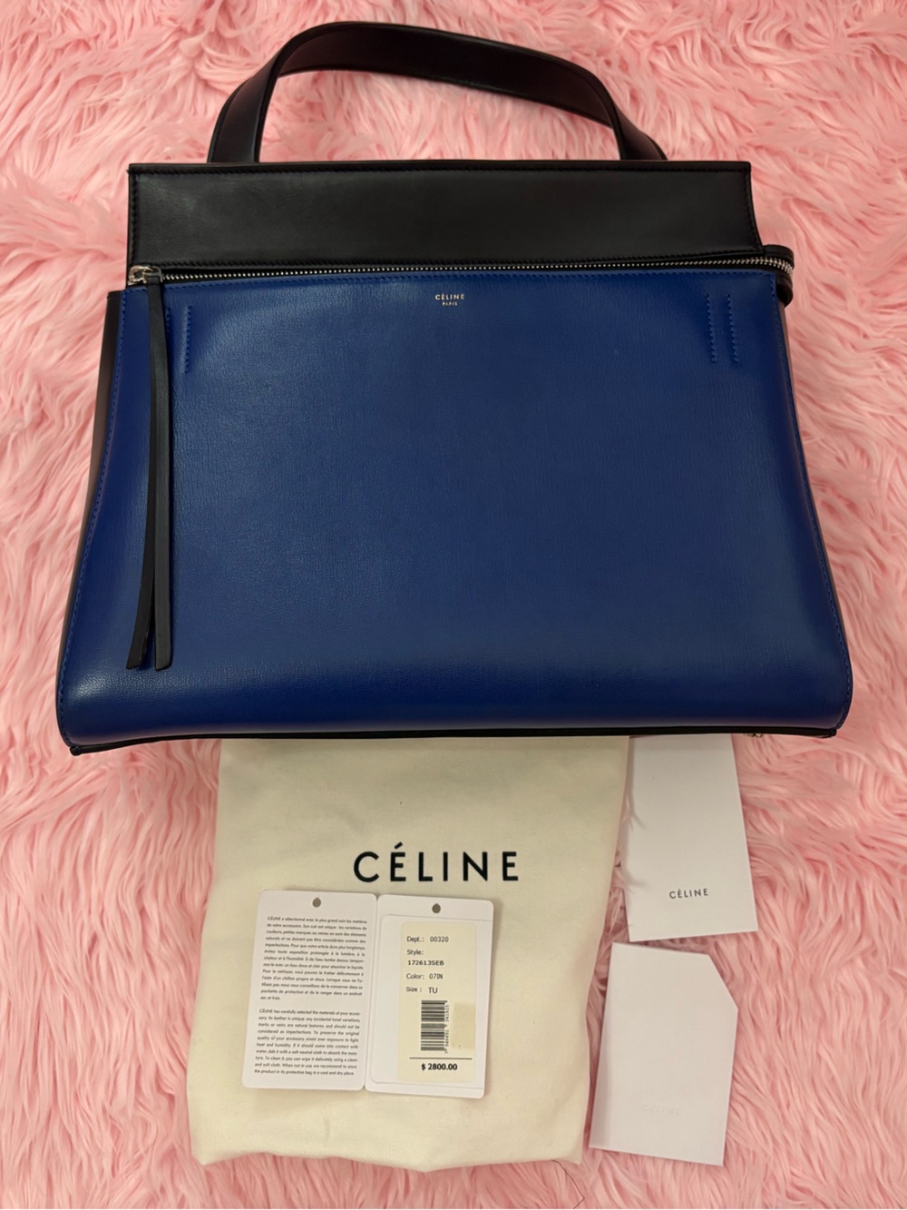 Celine Edge Blue and Black Leather Top-Handle Shoulder Bag Tote